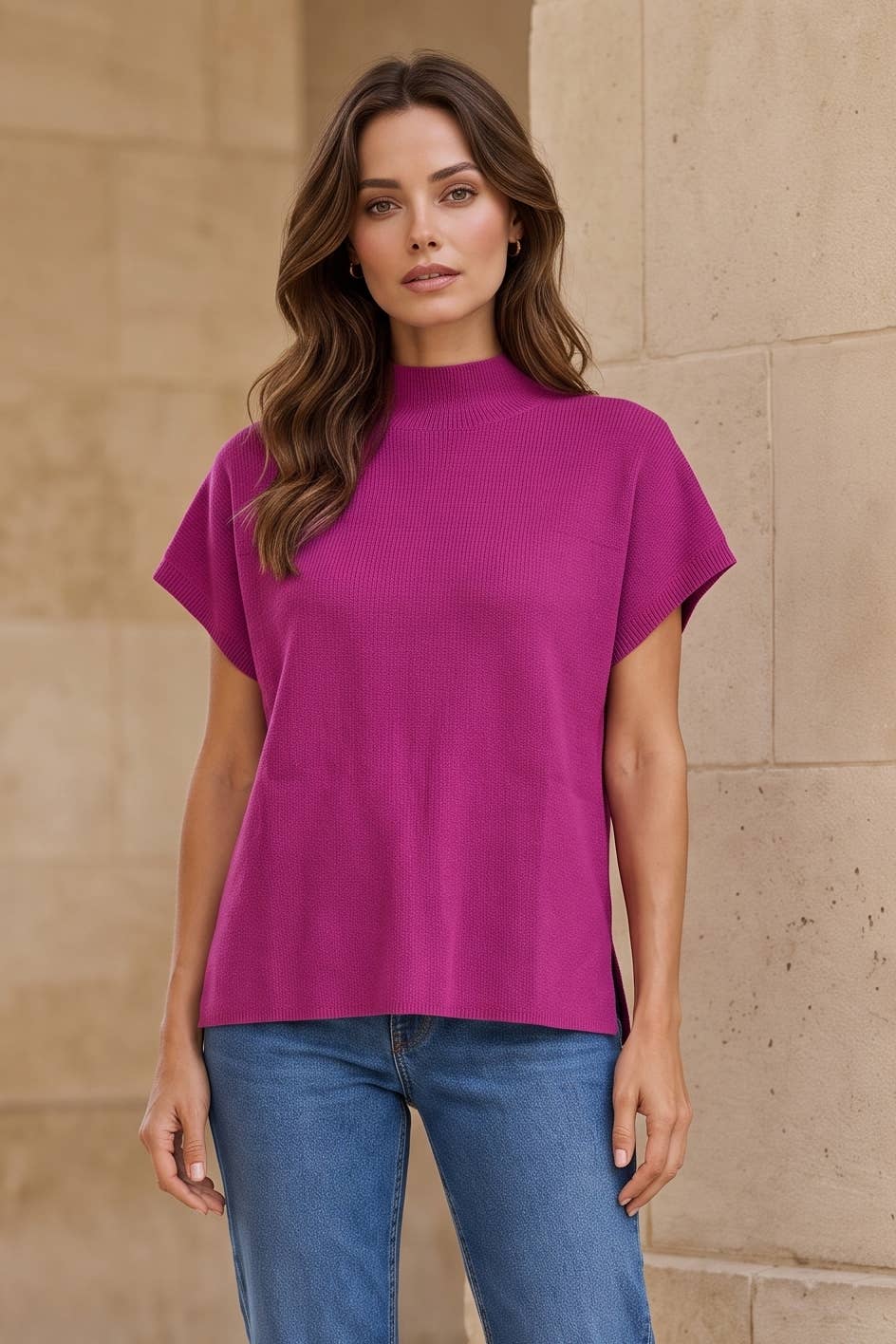 Transitional Mock Neck Sweater: Bubblegum / S
