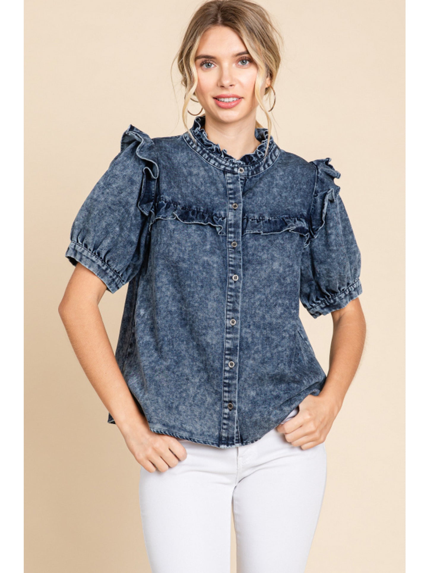 Dark Denim Ruffle Top
