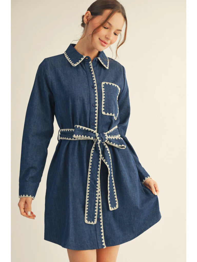 The Stitched Charm Denim Shirt Dress