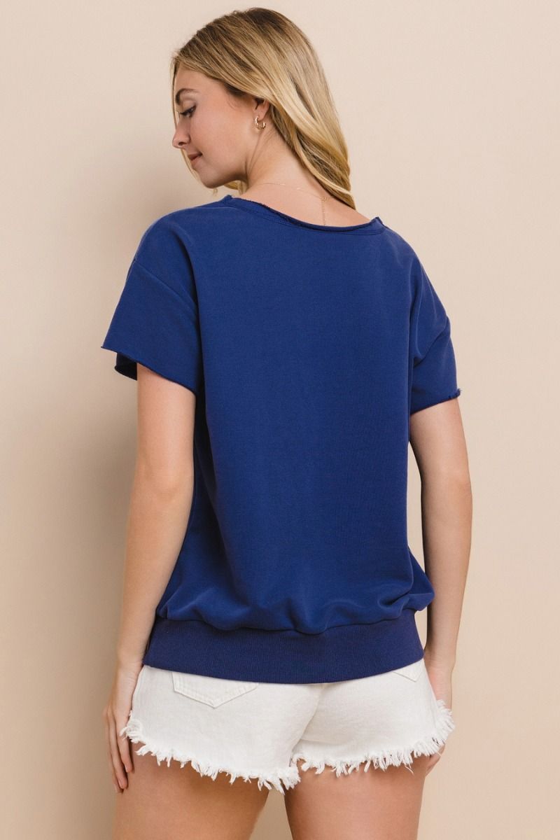 Navy USA V Neck Top
