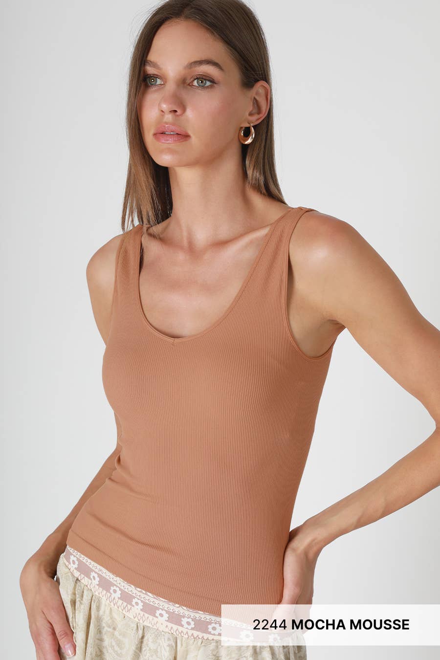 NS8173 - Ribbed Reversible Tank Top: 2213 Butter Cream