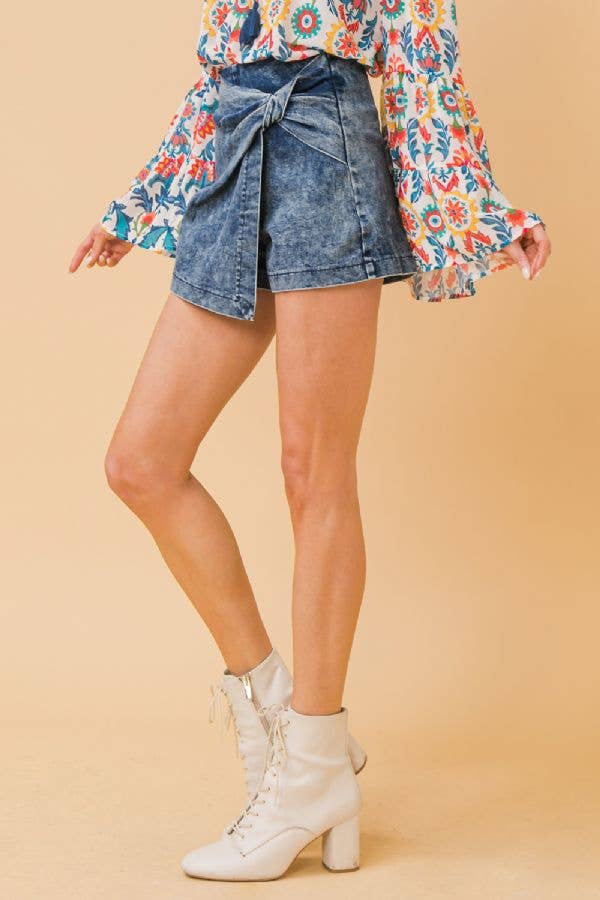 Denim Acid Wash Skort