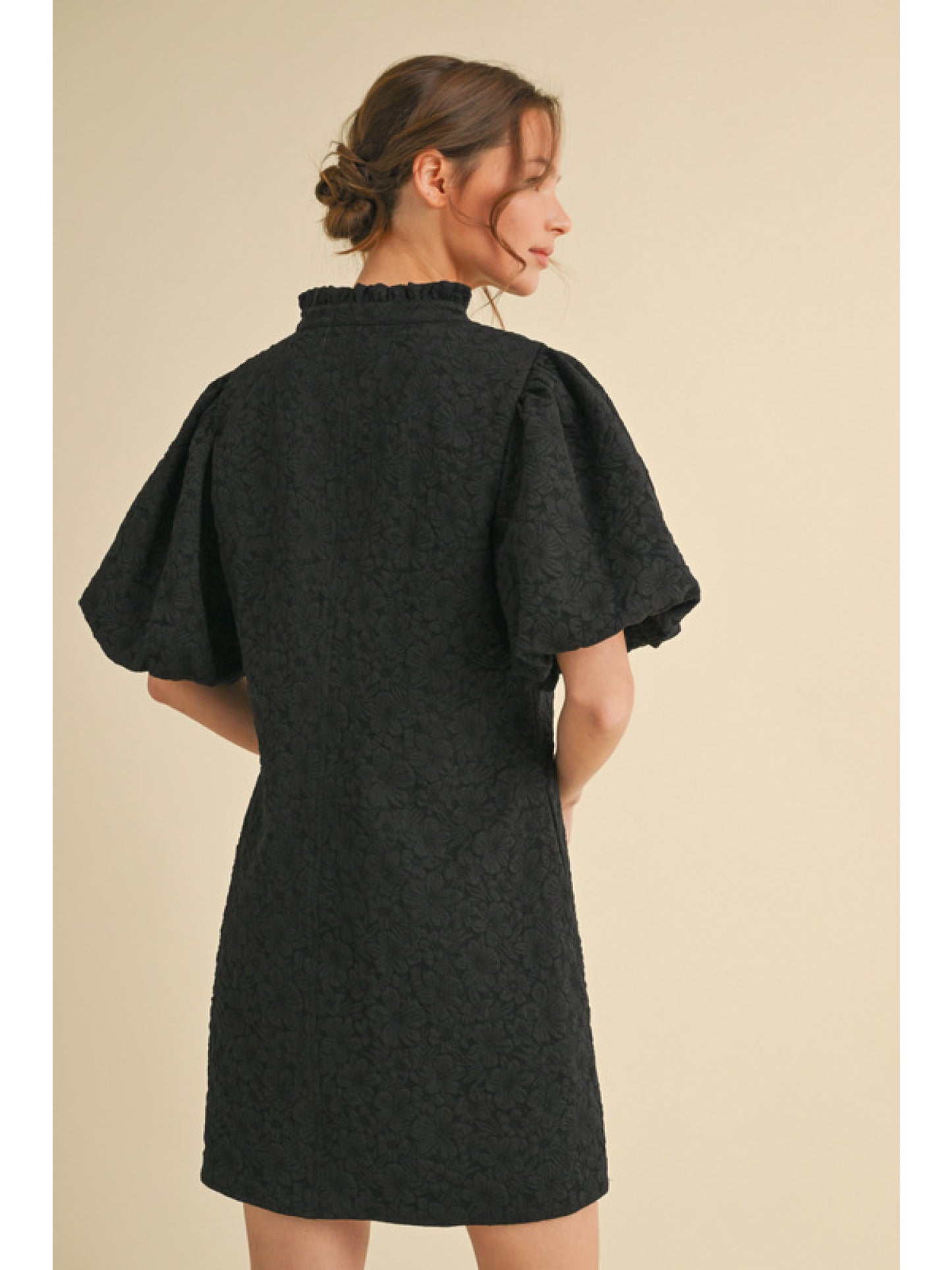 Black V-neck Textured Dress