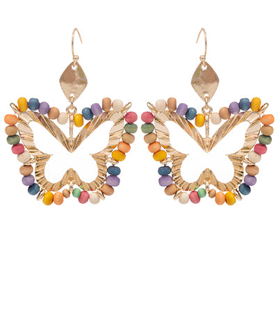 Wood Bead Butterfly Dangle Earrings