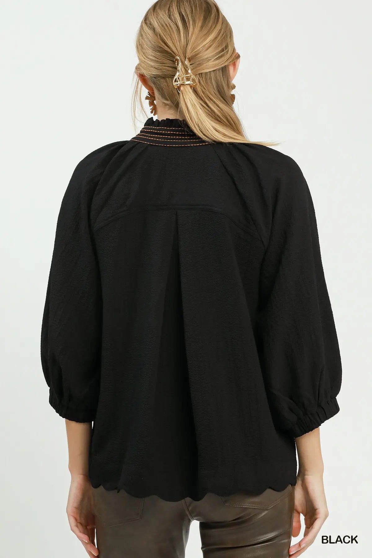 Black Puff Sleeve Blouse