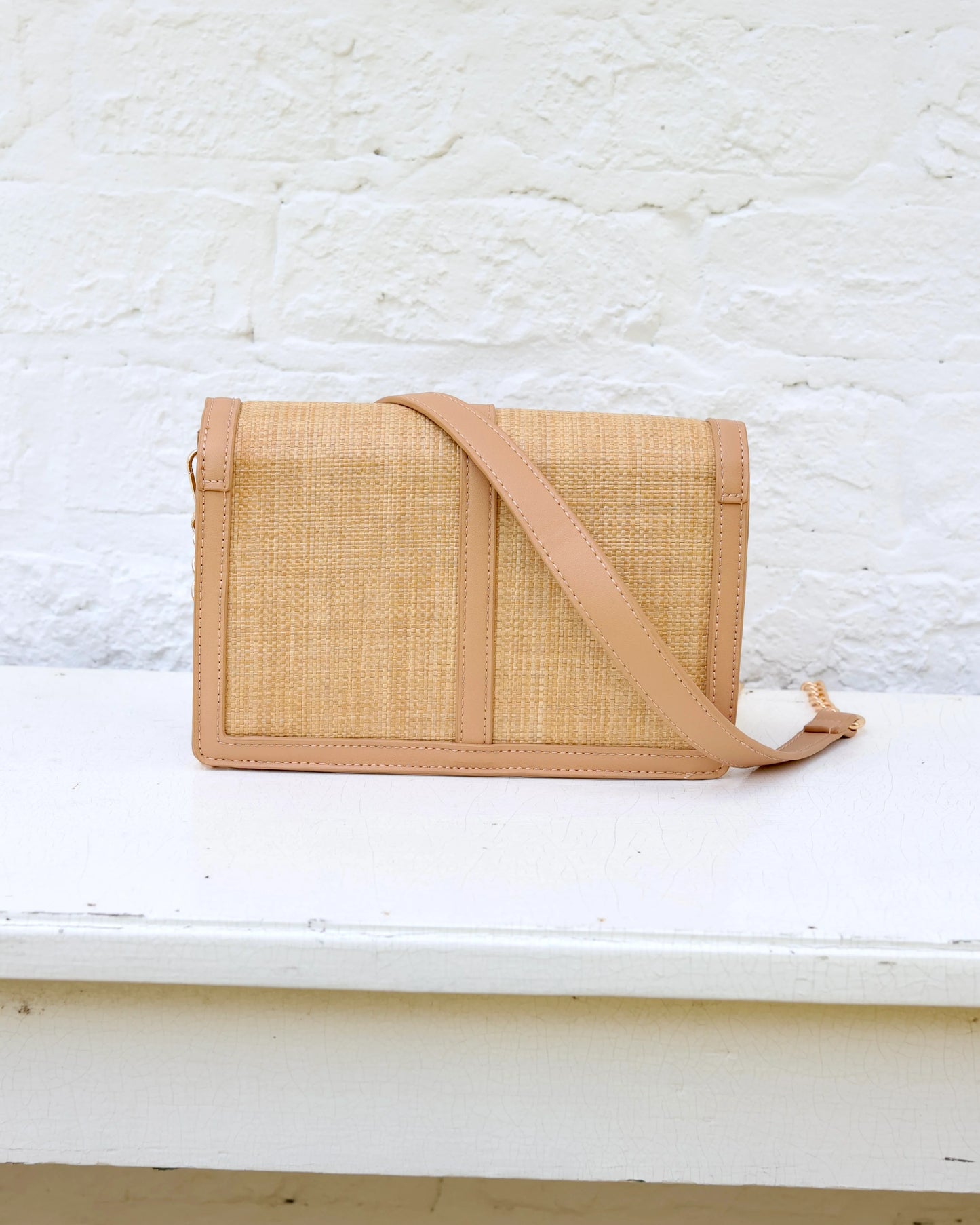 Caroline Hill Cecilia Circle Logo Handbag Natural