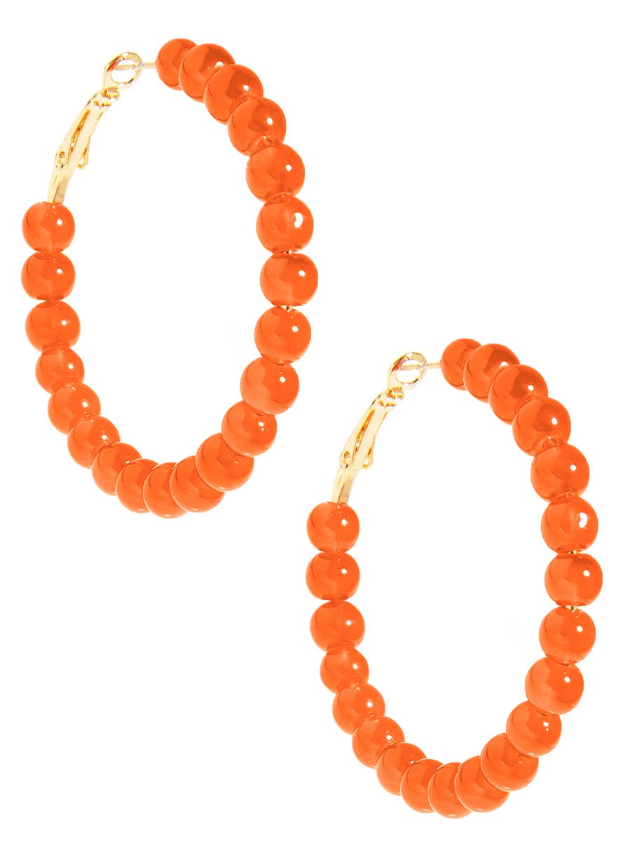 Red Glass Bead Hoop Earring
