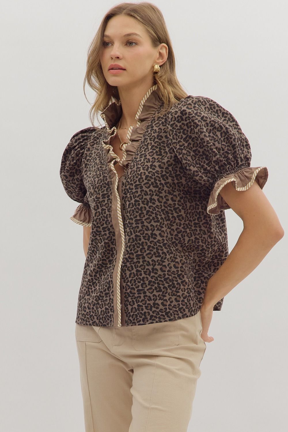 The Wild Luxe Ruffle Blouse in Mocha ✨