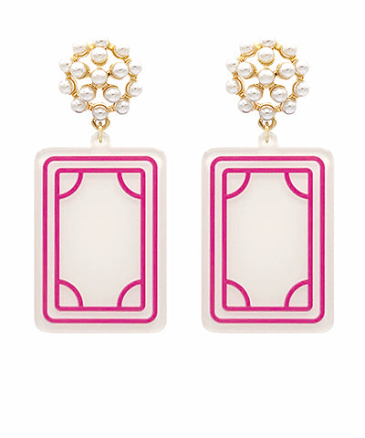 Mahjong & Pearl Cluster Drop Earrings/Fuchsia