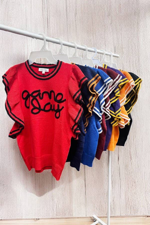 Game Day Spirit Ruffle Knit Top