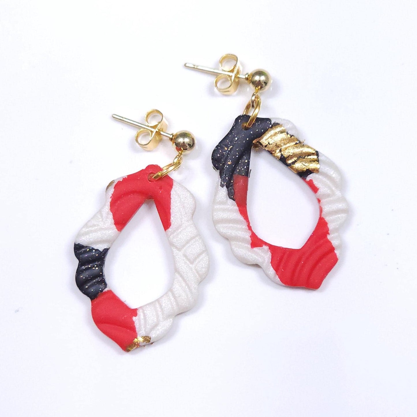 Red and Black Terrazzo Gameday Teardrop Dangle Earrings