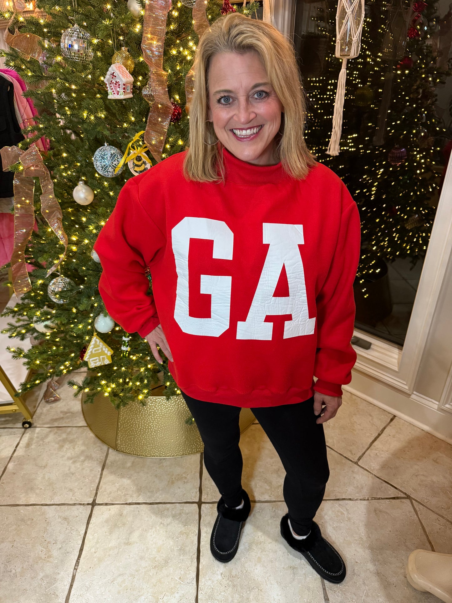 Georgia Mock Neck Red Reversible Sweatshirt