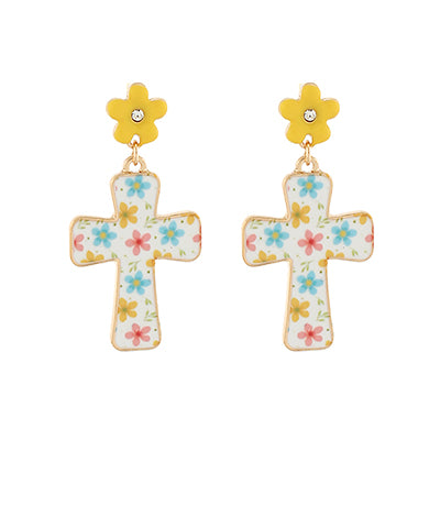 Easter Cross & Flower Drop Earrings