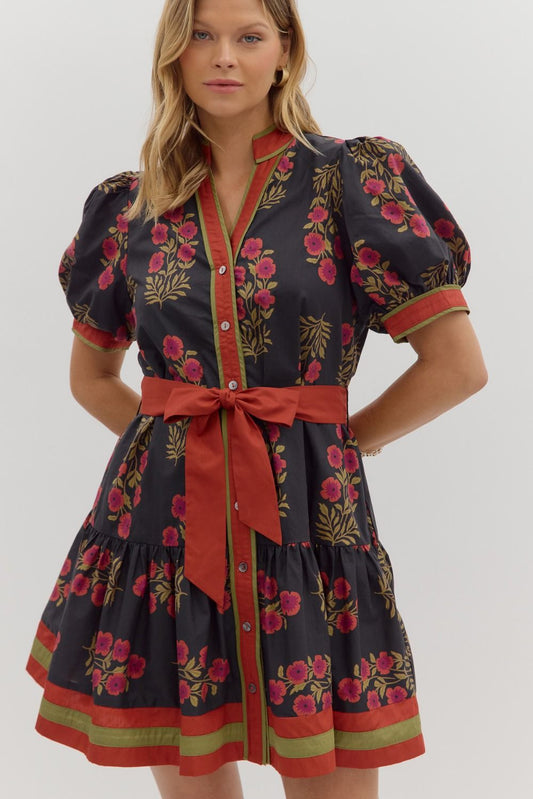 Crimson Bloom Mini Dress