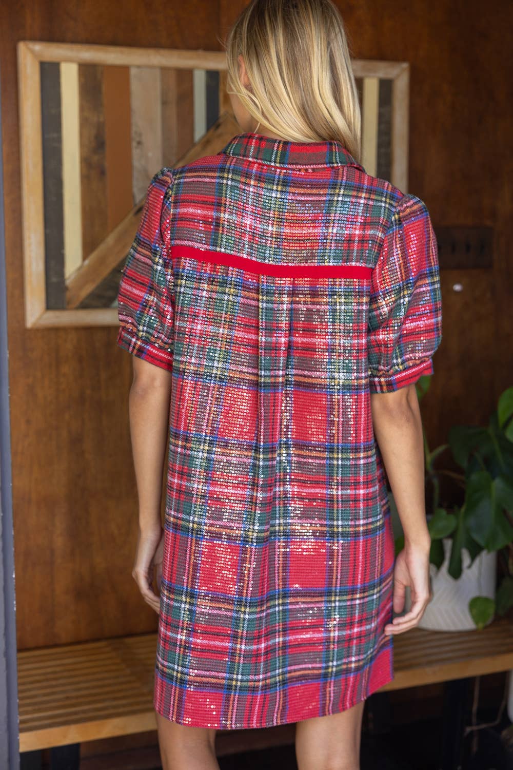 Merry & Bright Plaid Sequin Dress
