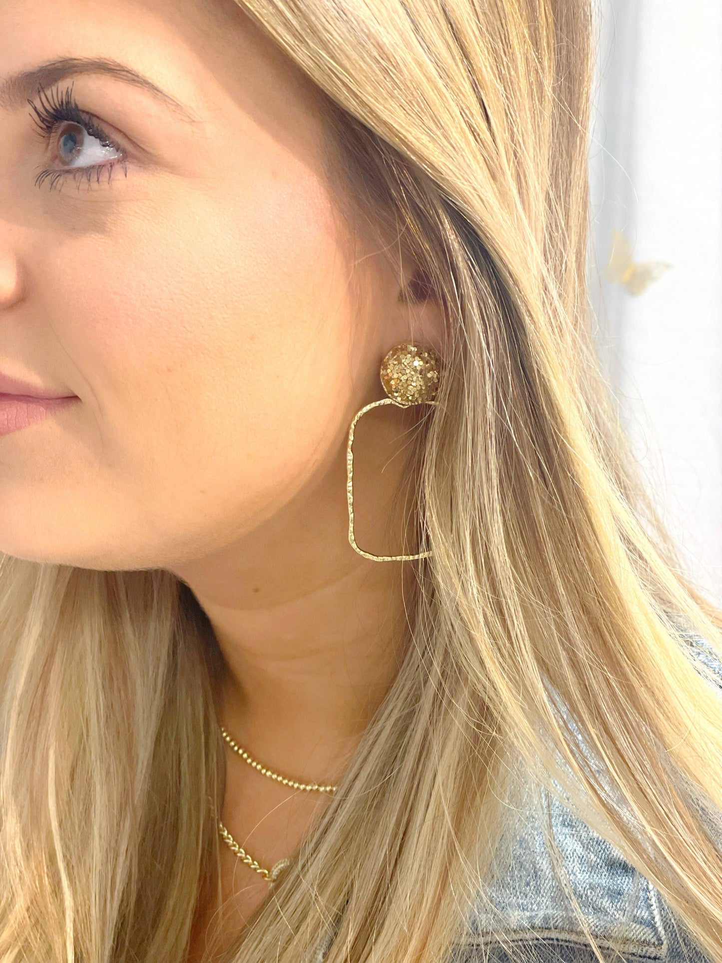 Glitter Top Rectangle Hoops