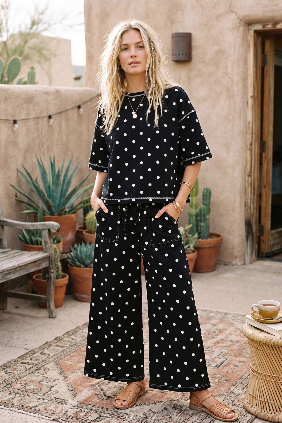 Black Polka Dot Scuba Pant Set