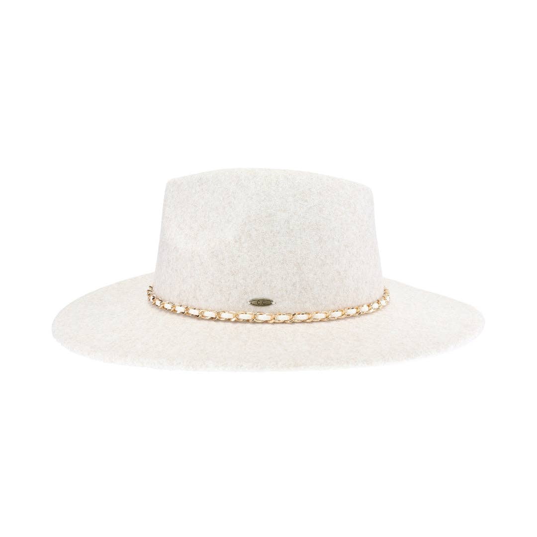 Oatmeal Chain Trim Band C.C Vegan Fabric Hat