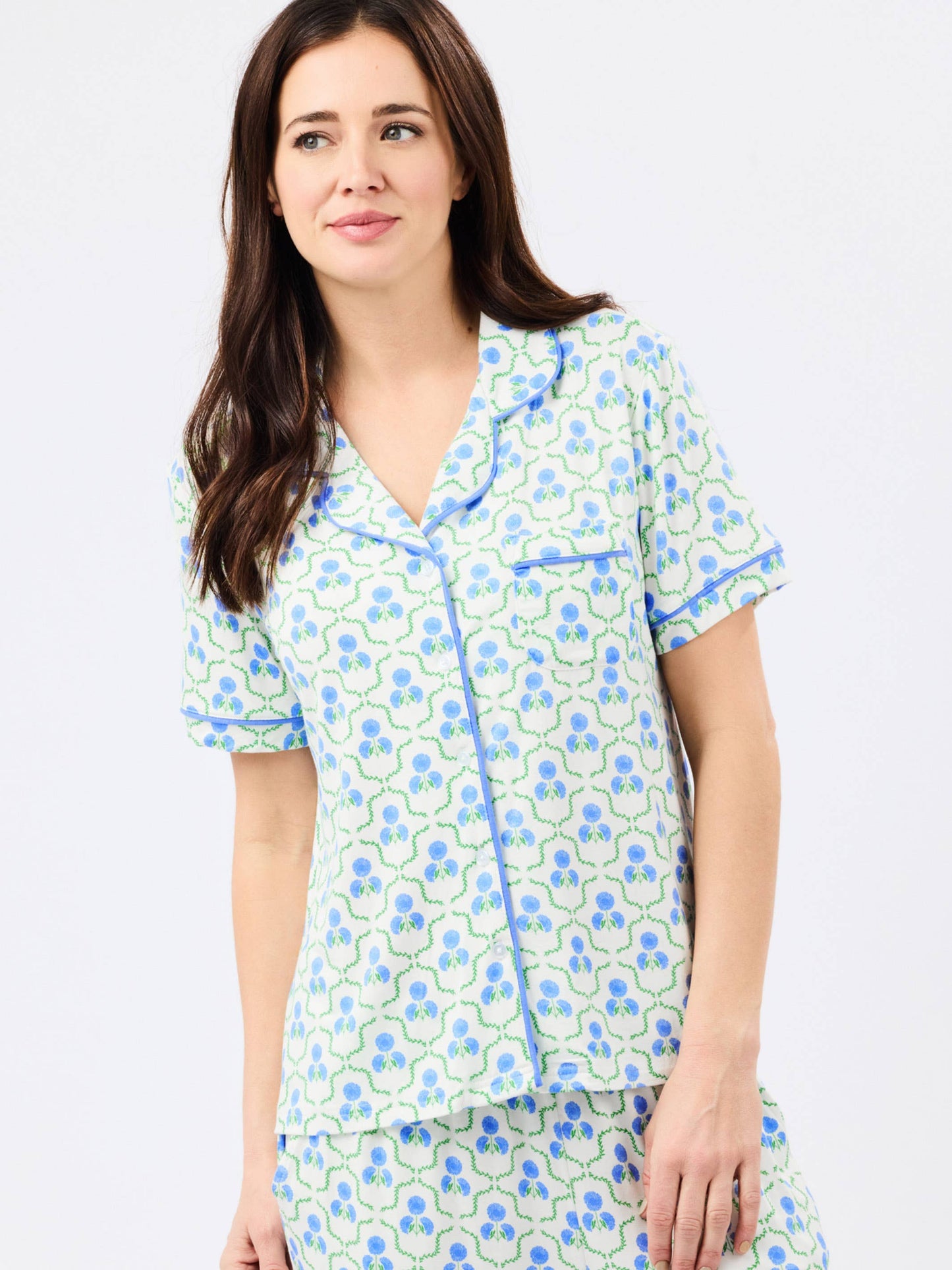 Charlotte Pajama Pants Set | Sweetbriar Lattice Blue: XS