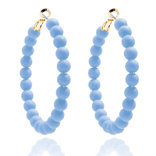 Light Blue Matte Beaded Hoop Earrings