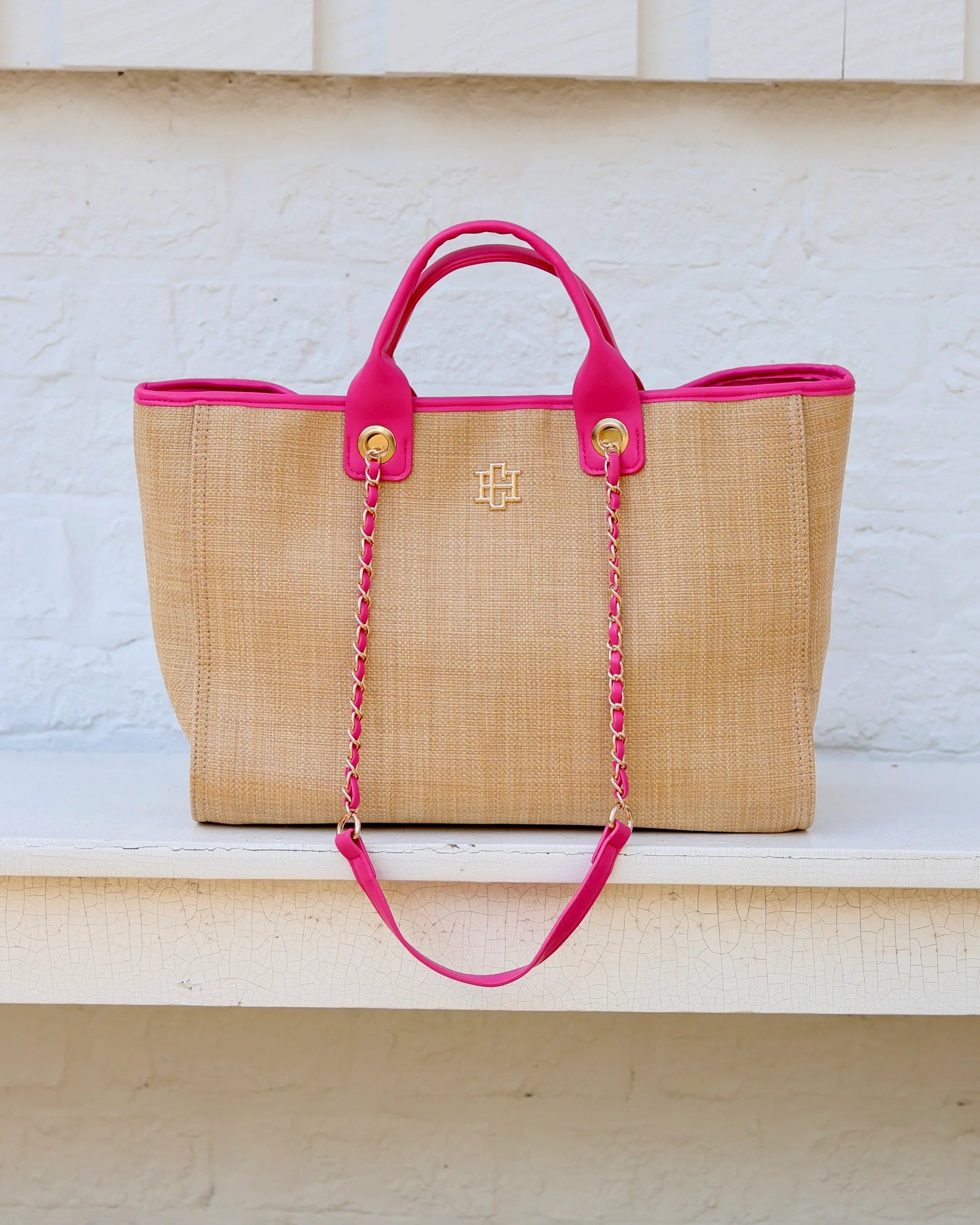 Caroline Hill Missy Tote Natural Hot Pink