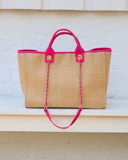 Caroline Hill Missy Tote Natural Hot Pink