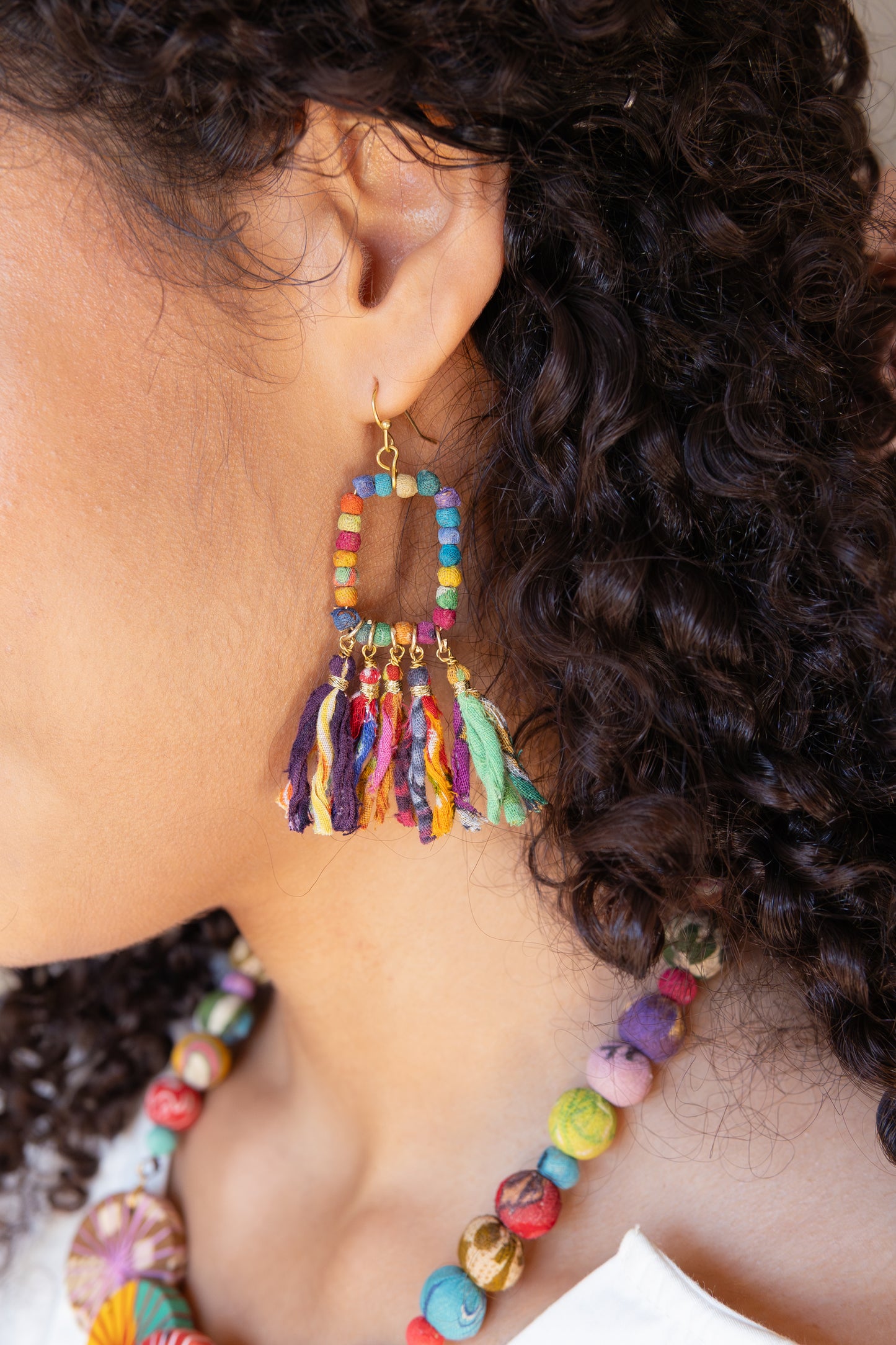Kantha Fringed Rectangle Earrings