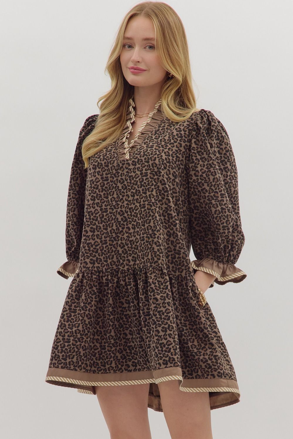Wild Luxe in Mocha Leopard Ruffle Dress