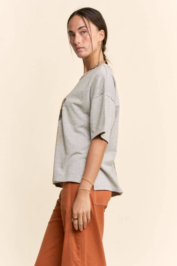 BLOSSOM-CROWNED KITTY PRINTED TOP: Beige / S
