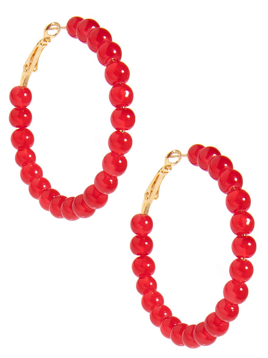 Brown Glass Bead Hoop Earring