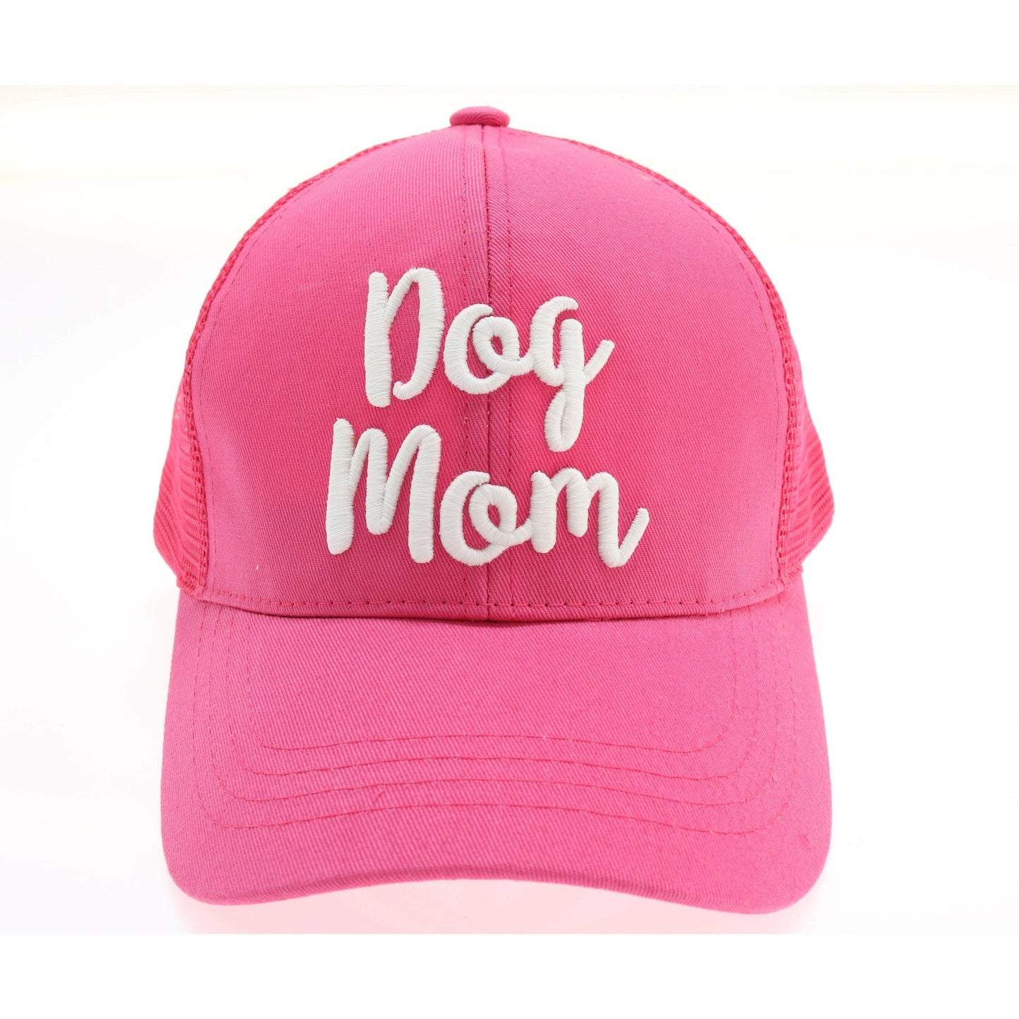Navy Dog Mom Embroidered Mesh Back High Ponytail CC Ball Cap