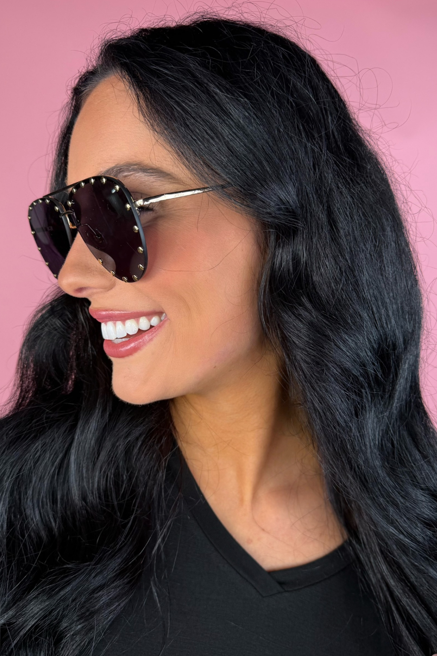 Showstopper Studded Aviator Sunglasses: Gold/Black
