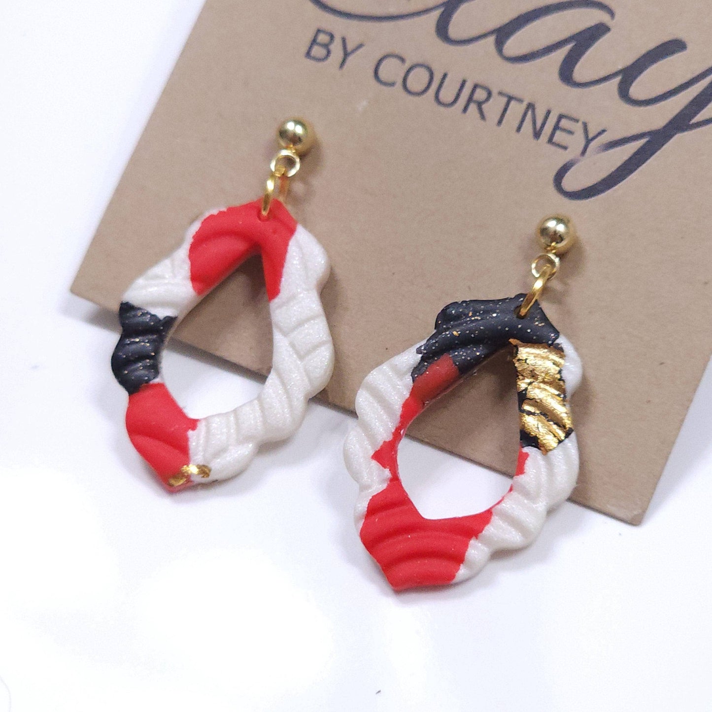 Red and Black Terrazzo Gameday Teardrop Dangle Earrings