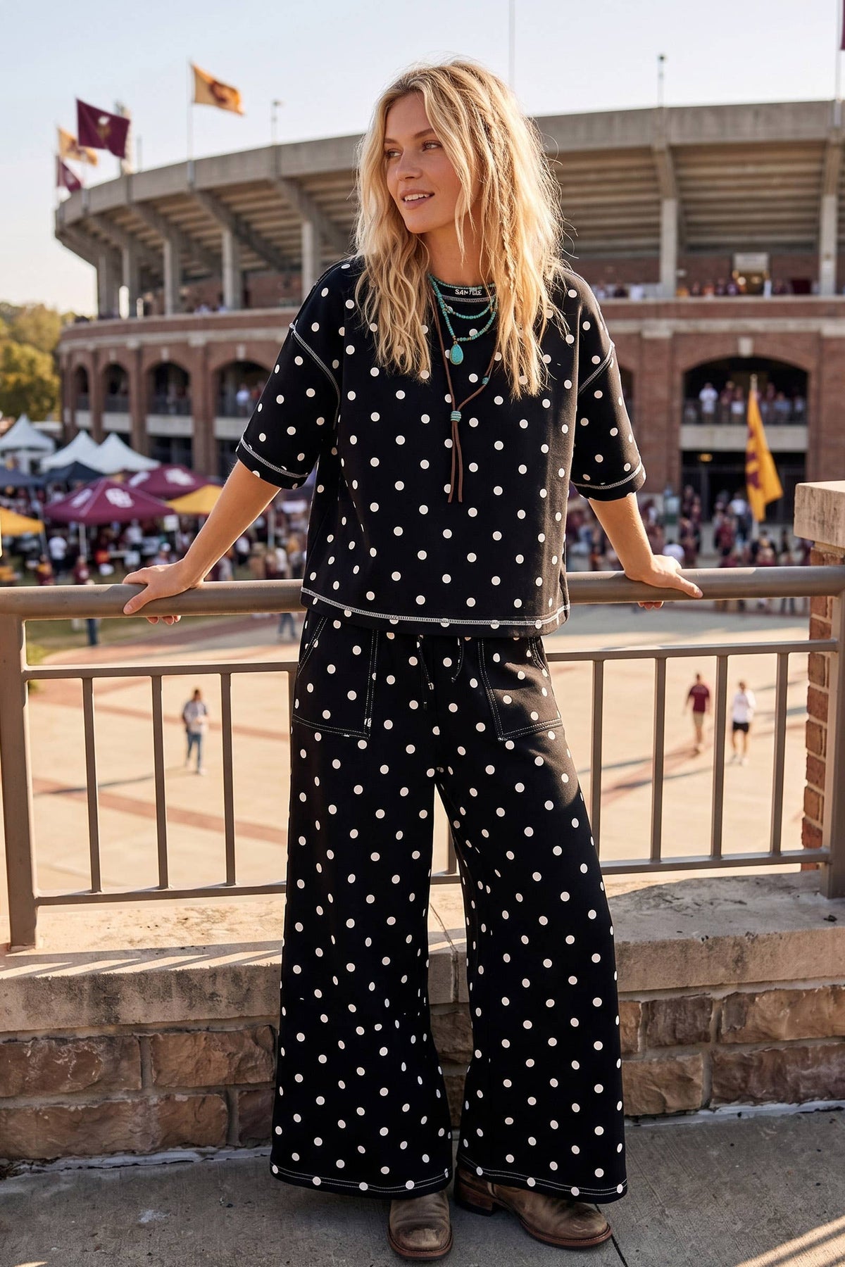 Black Polka Dot Scuba Pant Set