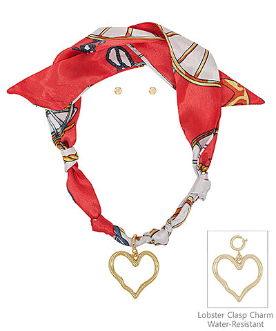 Red Heart Charm Scarf Necklace