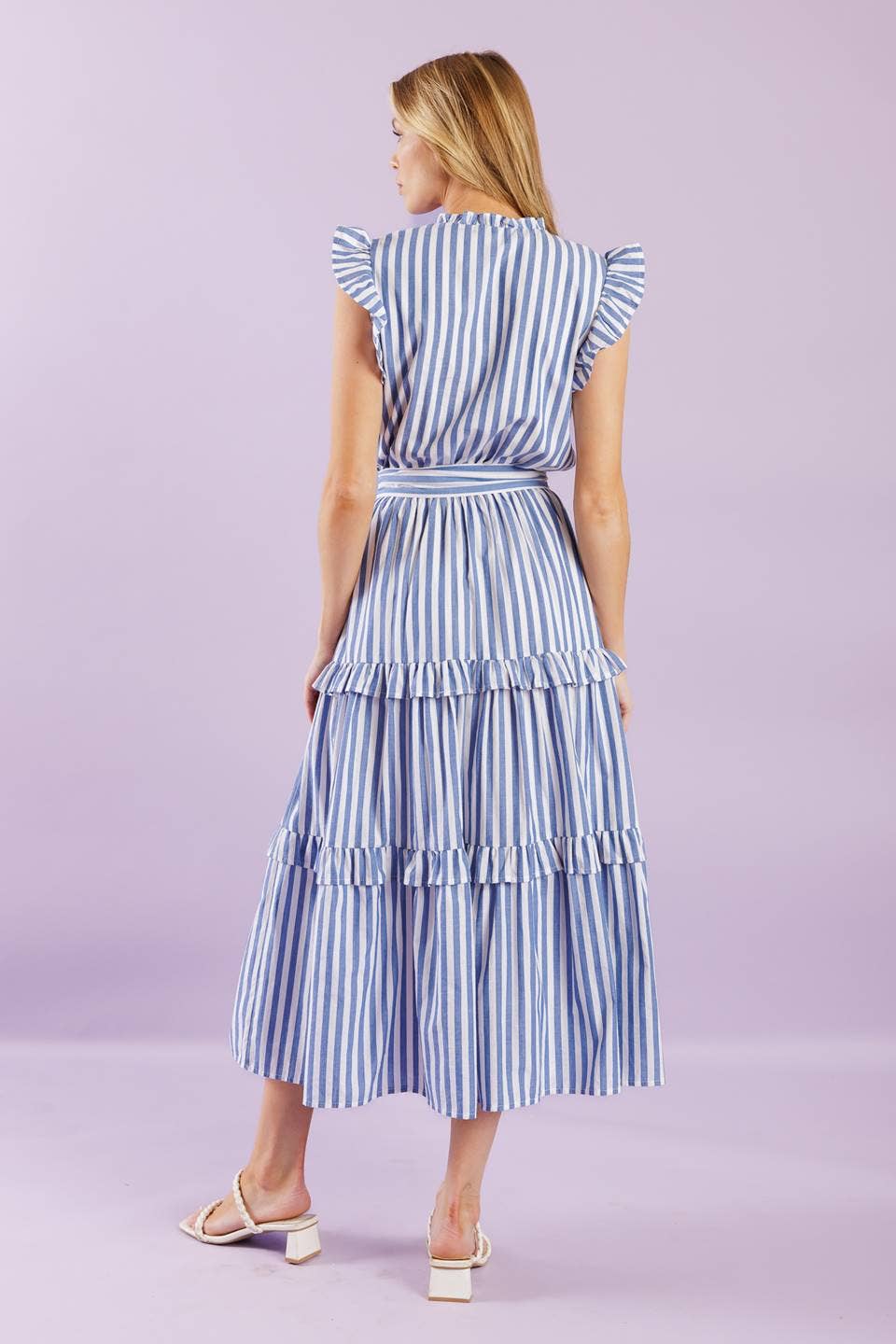 Blue & White Striped Midi Dress