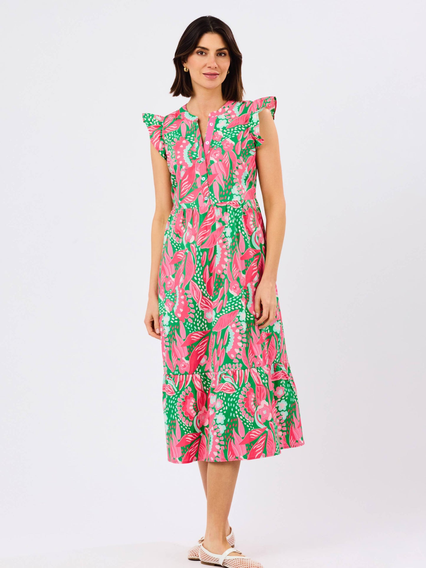Riley Flutter Sleeve Dress | Canopy Gleam Green: XS
