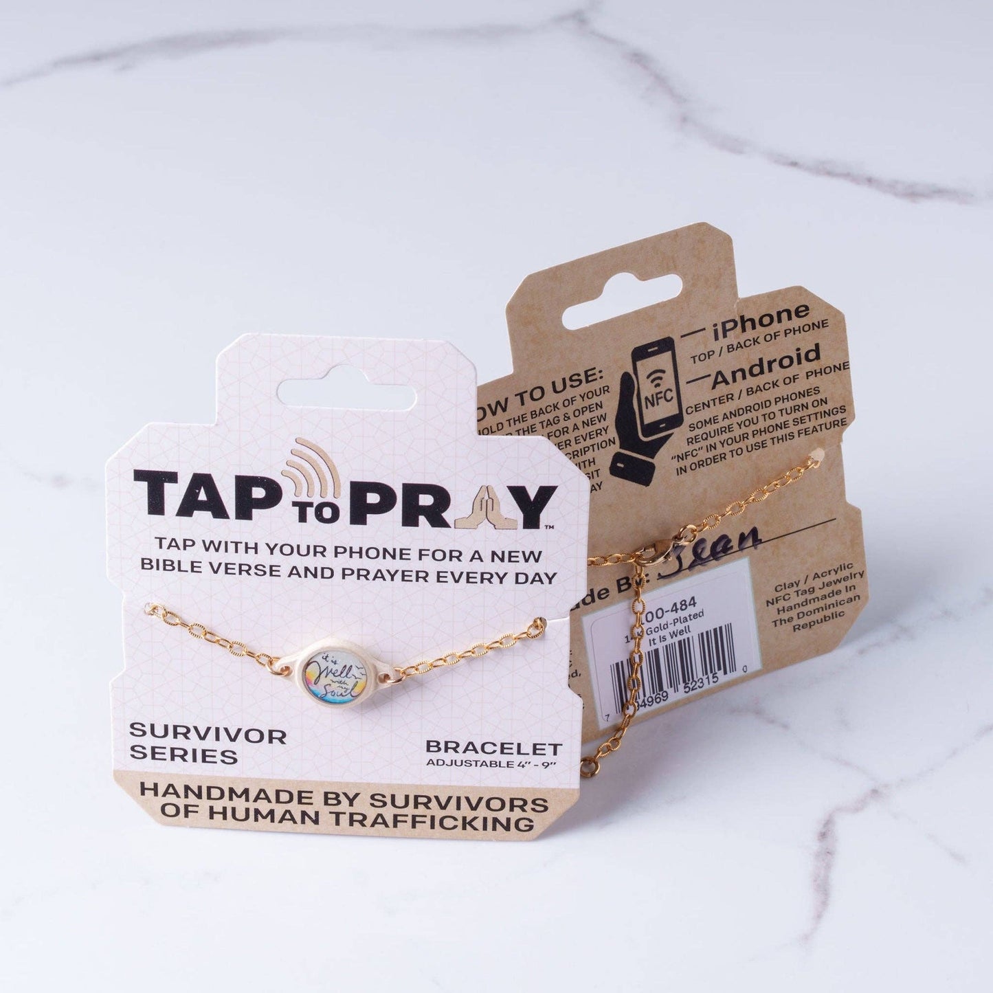 Tap To Pray® Survivor Series Bracelet: 14K Gold-Plated + Vanilla Cross