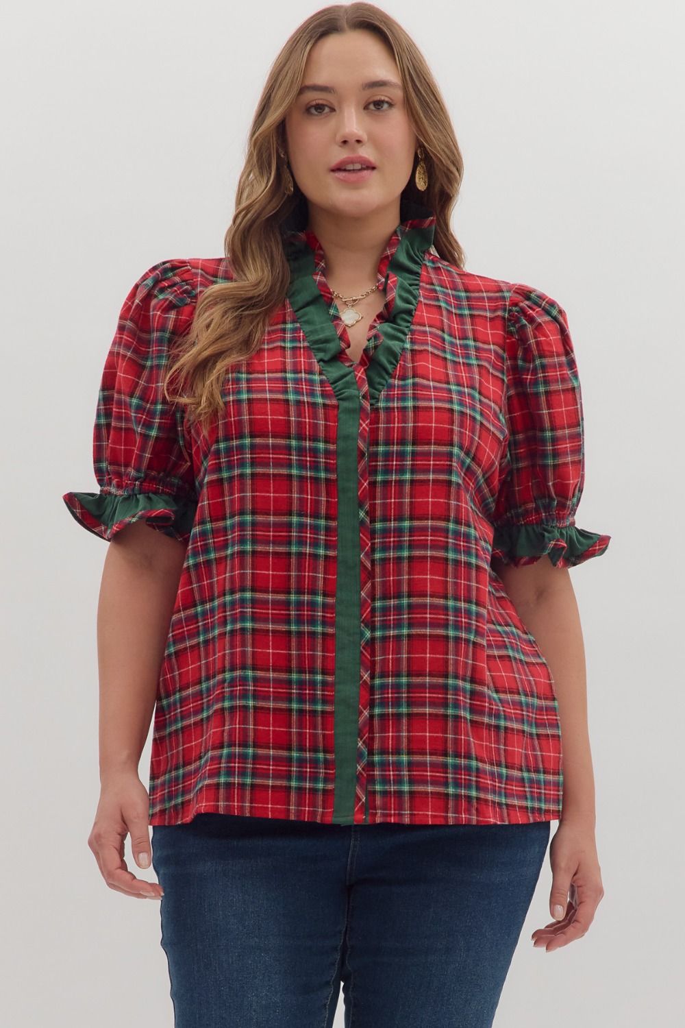 Holiday Plaid Ruffle Blouse