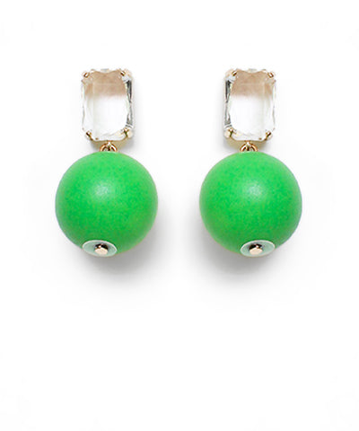 Green Wooden Ball Dangle Earrings