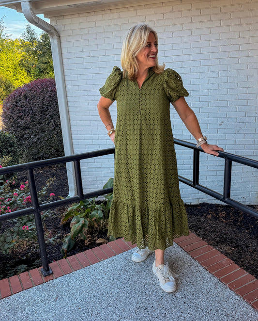 Olive Grace Eyelet Midi Dress