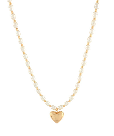 Puffy Heart Pendant Pearl Necklace 