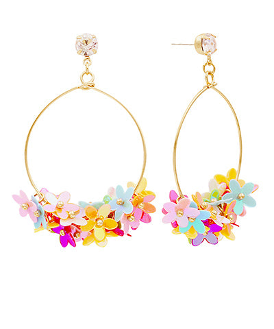 Flower Sequin Tassel & Stone Earrings