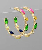 Multicolor Crystal Studded Hoops