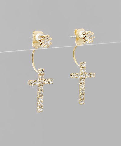 Crystal Cross Dangle Hoops