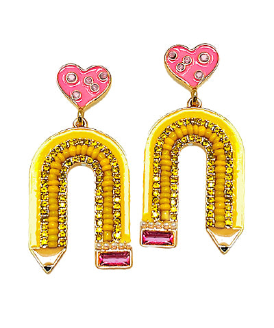 Curved Pencil & Heart Earrings