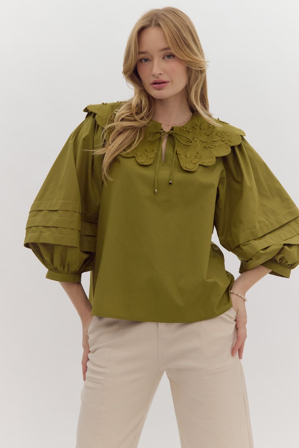 Olive Scalloped Blouse