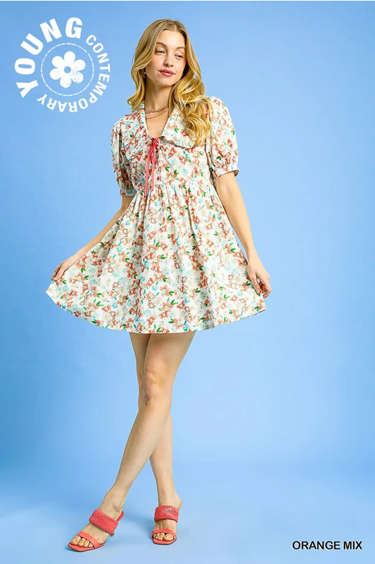 Citrus Bloom Babydoll Dress