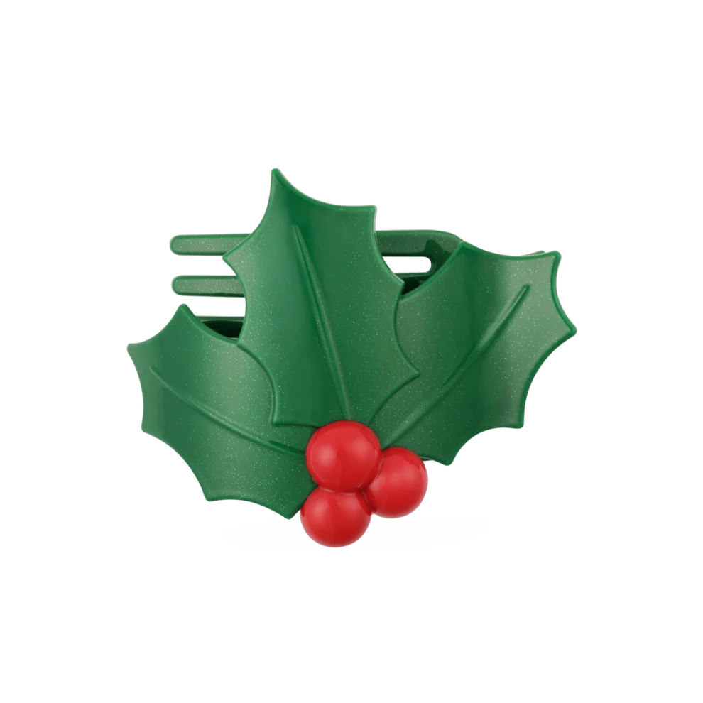 Glitter Holly Leaves Flat Hair Clip