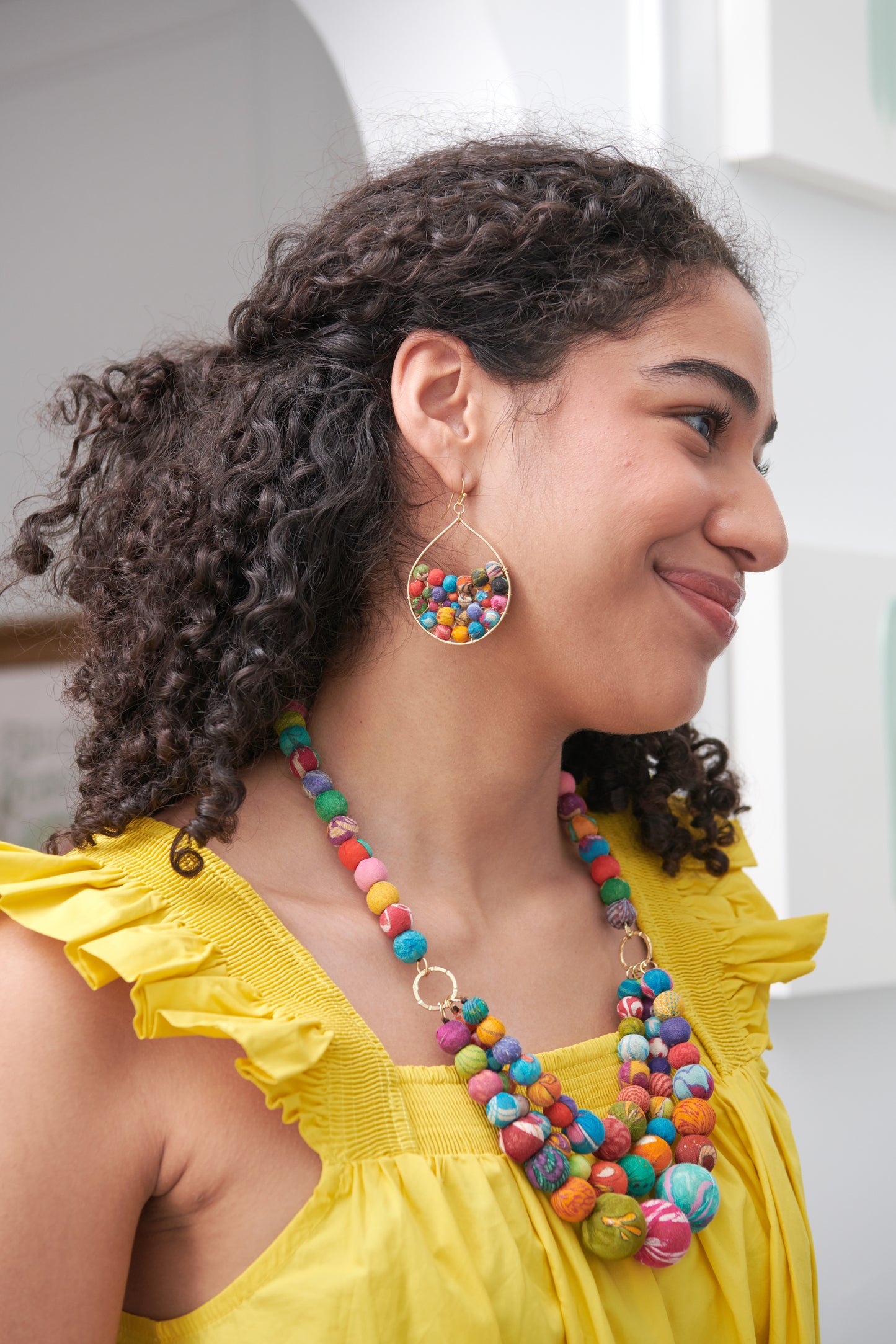 Embedded Kantha Teardrop Earrings